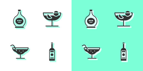 Set Glass bottle of vodka, Bottle cognac or brandy, Cocktail and icon. Vector