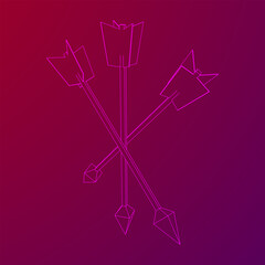 Medieval bow arrow. Wireframe low poly mesh