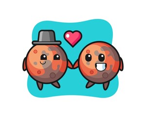 mars cartoon character couple with fall in love gesture