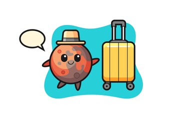mars cartoon illustration with luggage on vacation