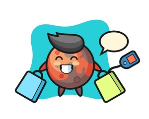 mars mascot cartoon holding a shopping bag