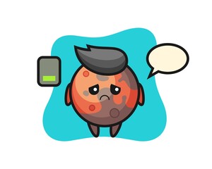 mars mascot character doing a tired gesture