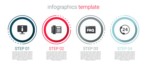 Fototapeta na wymiar Set Information, Telephone, Browser FAQ and 24 hours support. Business infographic template. Vector