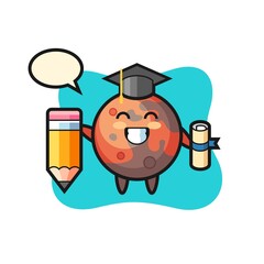 mars illustration cartoon is graduation with a giant pencil