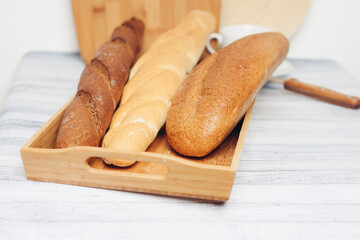 fresh loaf bread bins on the table kitchen food ration breakfast