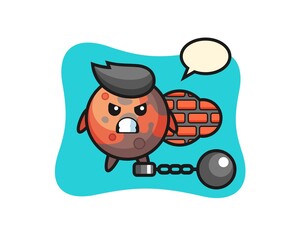 Character mascot of mars as a prisoner