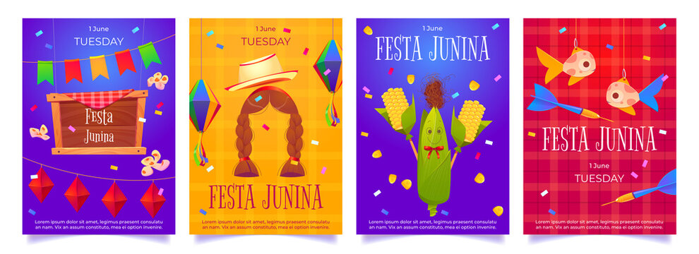 Festa Junina cartoon flyers party invitation cards
