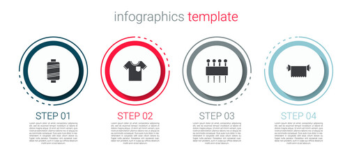 Set Sewing thread, T-shirt, Needle for sewing and Textile fabric roll. Business infographic template. Vector