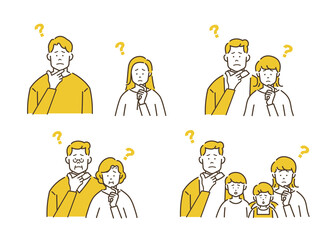 困った顔　悩む顔　人物　セット