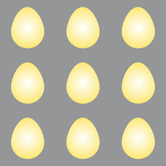 Group of Vector gradient yellow Easter eggs with sunlight isolated on a gray background. Seamless pattern