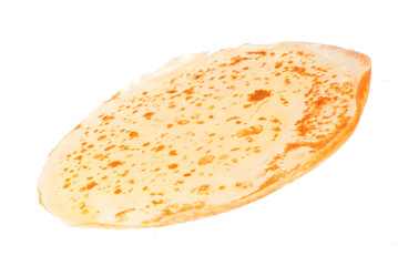one fresh thin pancake isolated over white background.