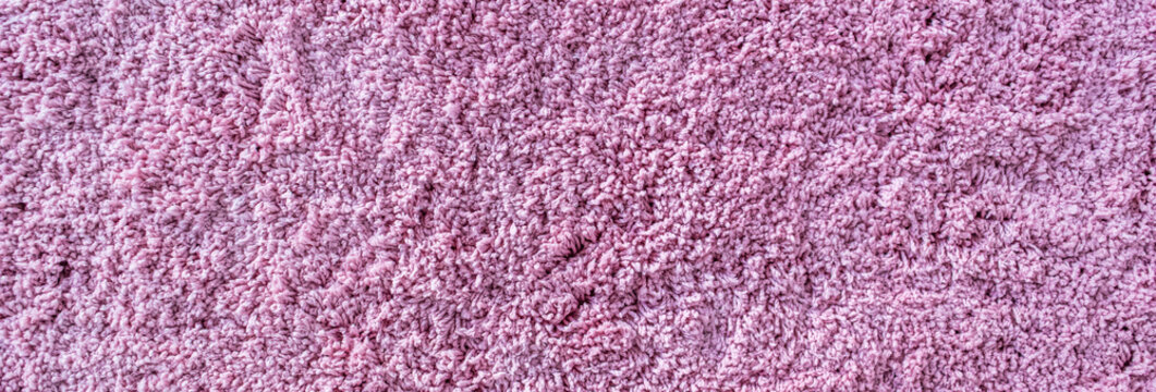 Long Pile Carpet Texture. Abstract Background Of Shaggy Pink Fibers.