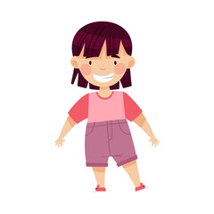 Dark-haired Asian Girl Standing and Smiling Vector Illustration