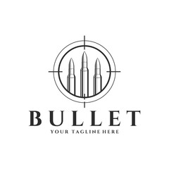 bullet on target icon logo vector vintage illustration design, ammunition with compass creative logo design