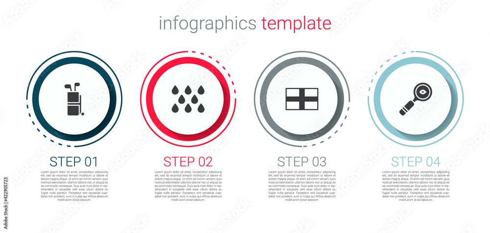 Wall mural set golf bag with clubs, water drop, flag of england and magnifying glass. business infographic temp