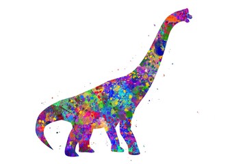 Brachiosaurus dinosaur watercolor art, abstract animal painting. kids dinosaur art print, kids room watercolor illustration rainbow, colorful, decoration wall art.	