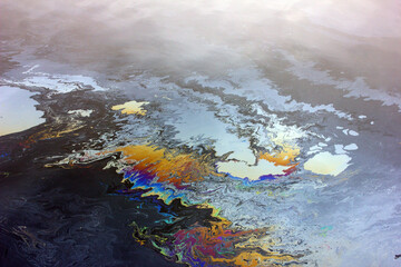 Krasivre oil spill on the sea.