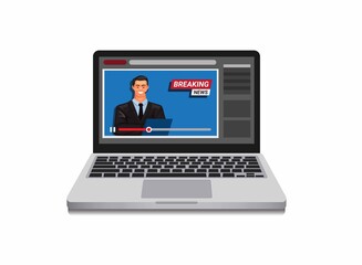 Online Breaking News video streaming on laptop concept in cartoon illustration vector