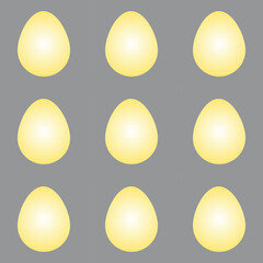 Group of Vector gradient yellow Easter eggs with sunlight isolated on a gray background. Seamless pattern