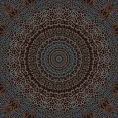 Seamless grey and brown spotted leopard mandala.