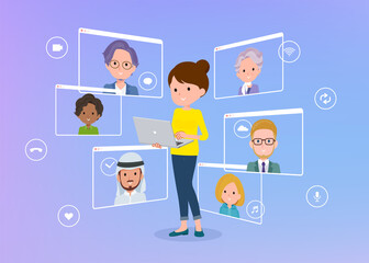 flat type Bun hair mom_Video-chat-laptop