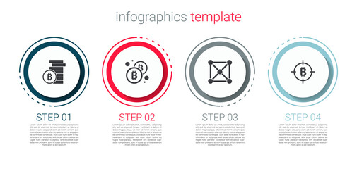 Set Bitcoin, , Blockchain technology and the target. Business infographic template. Vector