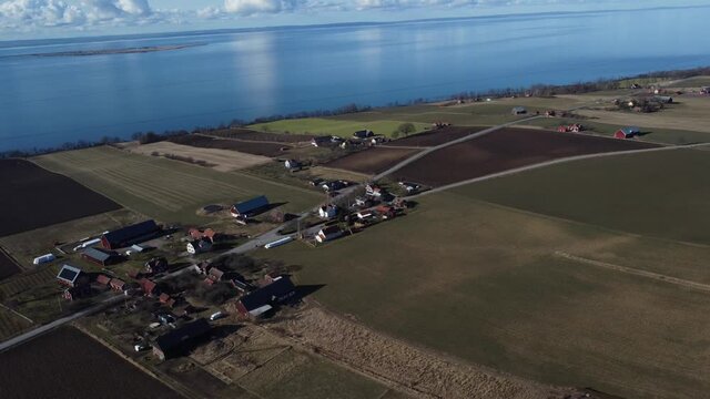 Bird view Drone flight jonkoping with view on lake Sweden