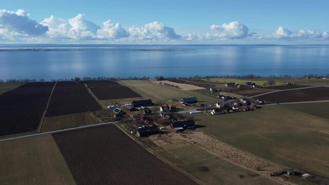 Cinematic Drone flight jonkoping with view on lake Sweden blue sky