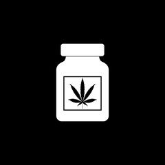 Bottle with medical marijuana icon isolated on dark background