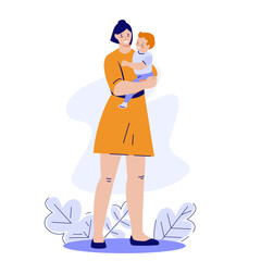 The mother holds the baby in her arms. Happy healthy motherhood concept. Vector illustration in flat style.