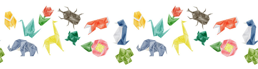 日本の折り紙連続パターン背景手描き水彩風イラスト
