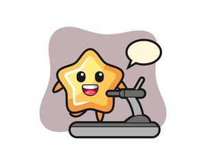 star cartoon character walking on the treadmill