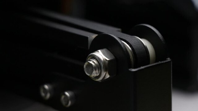 Stepper motor belt and rail drive of 3d printer closeup