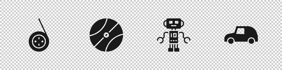 Set Yoyo toy, Basketball ball, Robot and Toy car icon. Vector