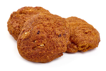 Oat cookies, healthy food, isolated on white background. High resolution image