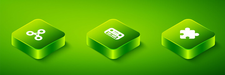 Set Isometric Toy piano, Puzzle pieces toy and Fidget spinner icon. Vector