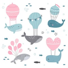 Fototapety  cute vector whales clip art for kids