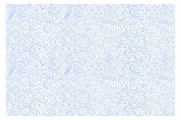 Seamless pattern of blue swirling waves. Design for backdrops with sea, rivers or water texture. Repeating texture. Figure for textiles. Surface design.