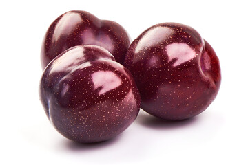 Red plums, isolated on white background
