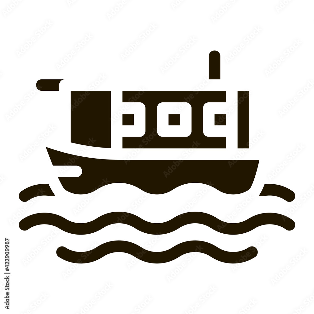 Poster water yacht inmiddle of sea icon Vector Glyph Illustration