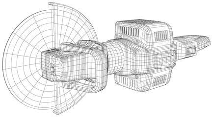 Vector outline angle grinder. Wire-frame powerful grinder. EPS10 format. Vector created of 3d.