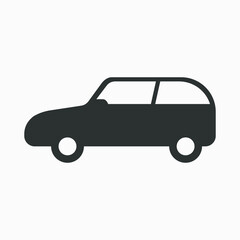 Simple black vector icon of a car isolated on white background. Hatchback car icon. Small automobile pictogram.