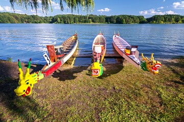 Dragon head on Dragon boat. Chinese dragon boat festival. Traditional Chinese paddled watercraft...
