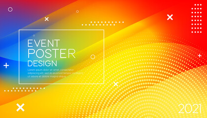 Abstract colorful event design template with liquid wavy. Modern poster concept 2021 for event business, music and other. Vector