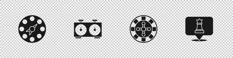 Set Twister game, Time chess clock, Casino roulette wheel and Chess icon. Vector