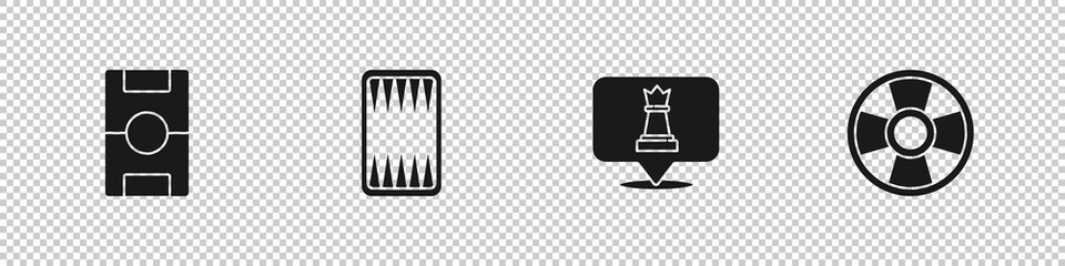 Set Hockey table, Backgammon board, Chess and Casino chip icon. Vector