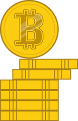 Bitcoin mining. Drawings on the topic of bitcoin. Flat design.