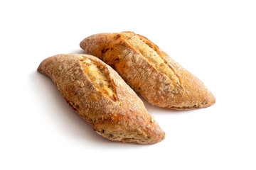 Two buns made of rye and wheat flour, with flax and sesame seeds