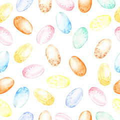 Watercolor seamless pattern with Easter eggs. Children's print illustration.