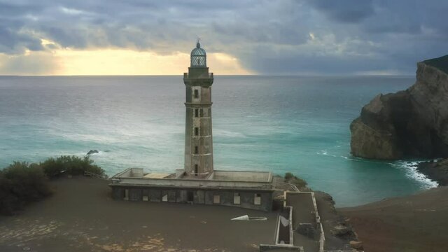Volcano Interpretation Center of Capelinhos, Azores, Portugal. Stunning landscape with underground museum. Otherworldly deserted land around Ponta dos Capelinhos Lighthouse. High quality 4k footage